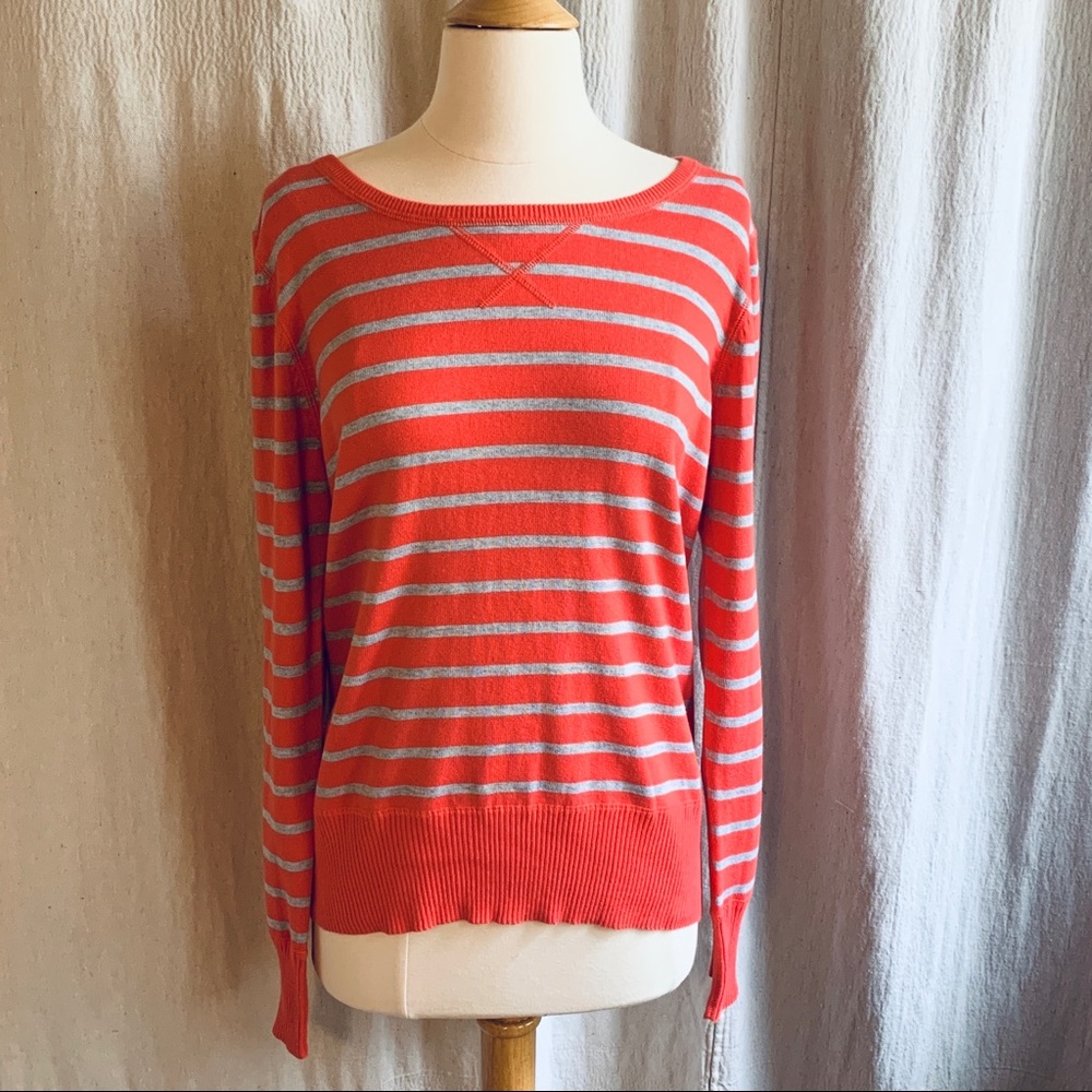 NWT Sonoma Coral & Gray Striped Sweater Size L